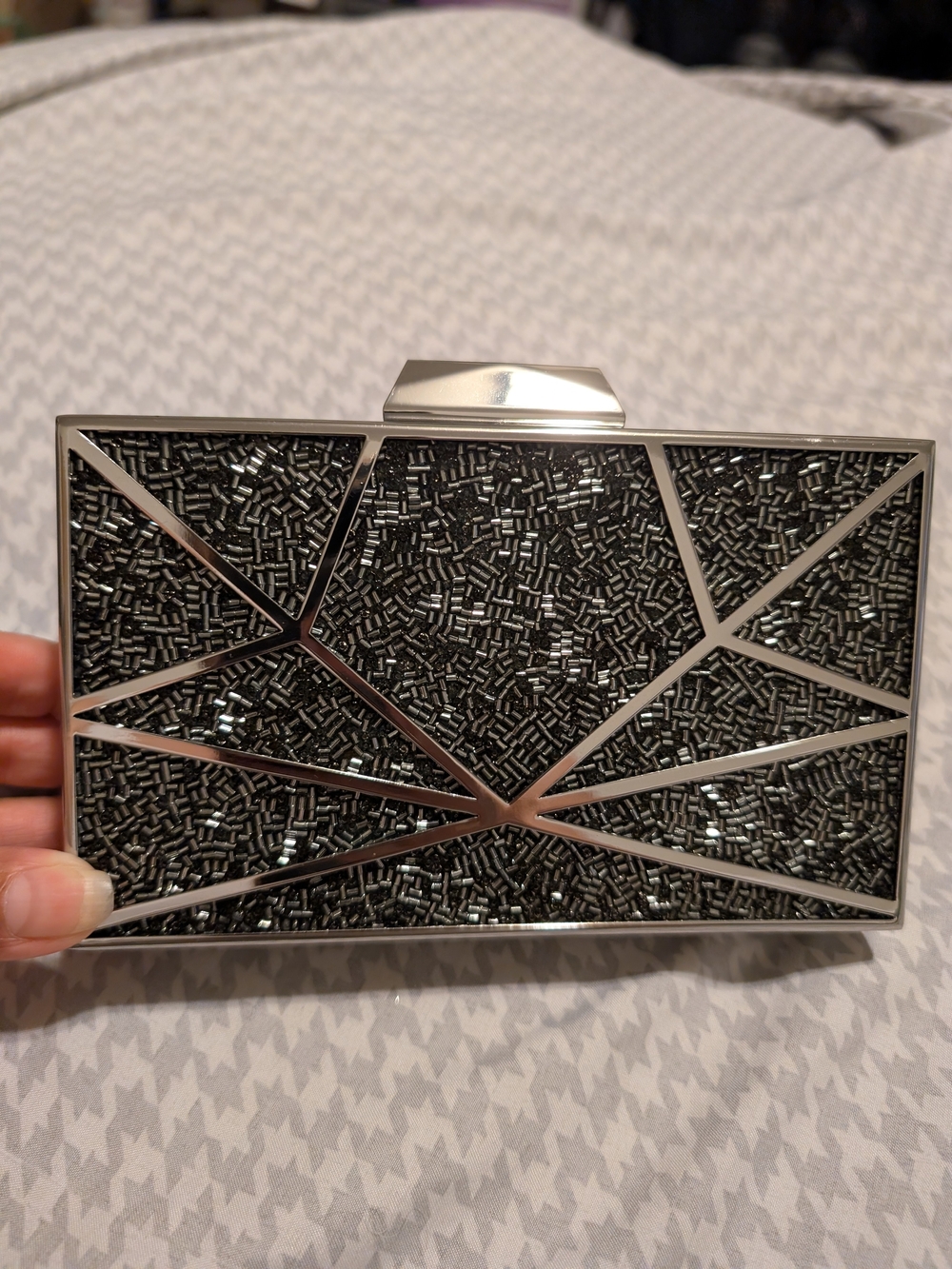 Kate Landry Black Beaded Geometric Frame Clutch